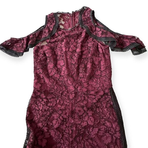 Alexis Philippe Lace Cold Shoulder Jumpsuit,  burgundy/ black,‎ Size S - Picture 10 of 16